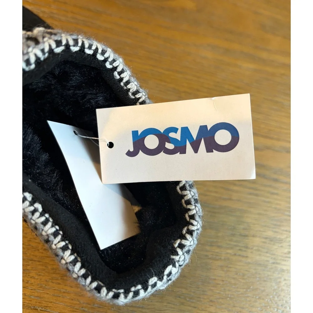Josmo Kids Black Faux Suede Slippers Faux Fur Lined Whipstitch Trim Size 2 NEW